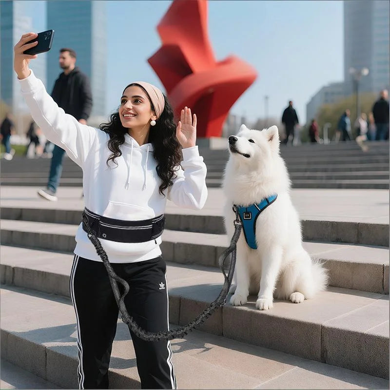 Shock-Absorbing Reflective Hands-Free Running Dog Leash