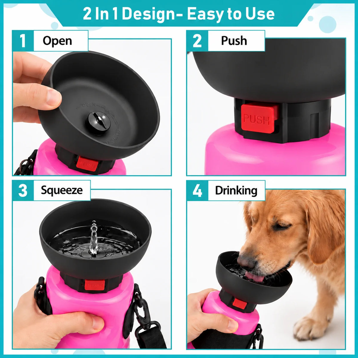 28oz Crossbody Dog Water Bottle with Collapsible Bowl
