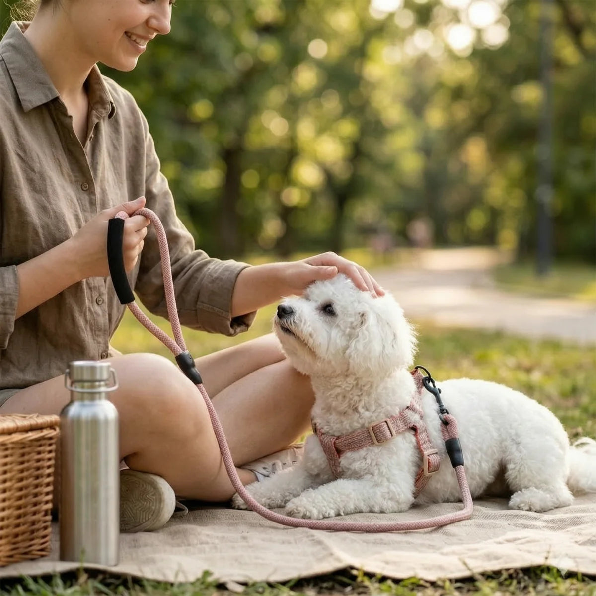 No-Choke Cotton Linen Dog Harness & Leash Set