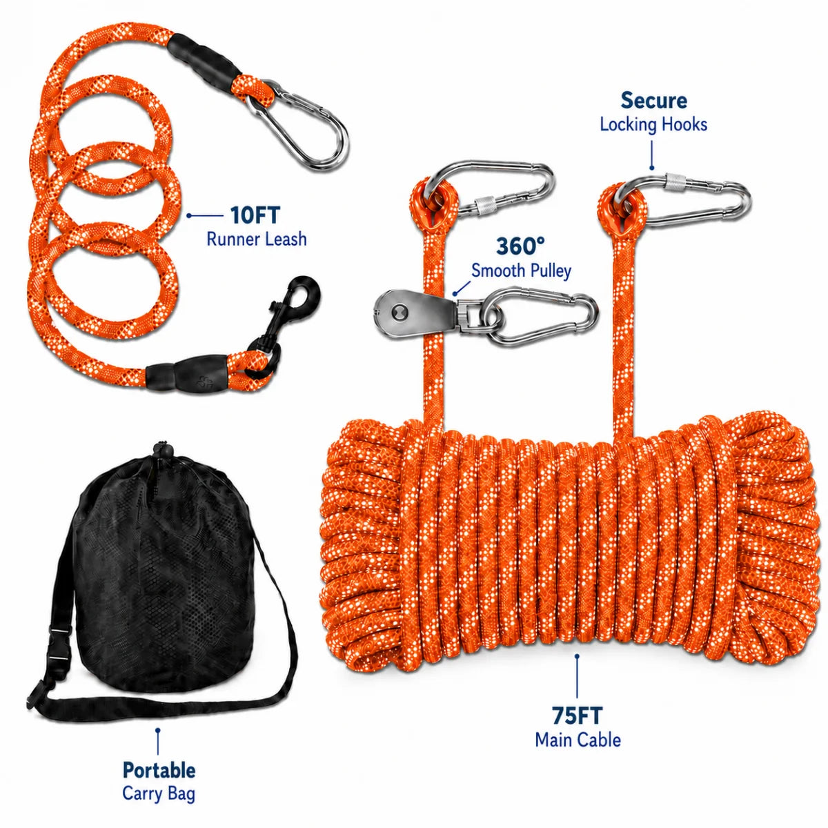 Overhead Outdoor Reflective Dog Tie Out Cable
