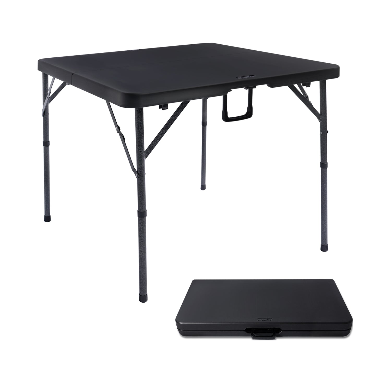 34" Square Folding Card Table, Fold-in-Half Utility Dining Portable Table Heavy Duty HDPE Plastic Foldable with Carrying Handle Indoor Outdoor for Picnic, Camping, Party, Black