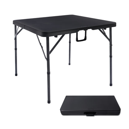 34" Square Folding Card Table, Fold-in-Half Utility Dining Portable Table Heavy Duty HDPE Plastic Foldable with Carrying Handle Indoor Outdoor for Picnic, Camping, Party, Black