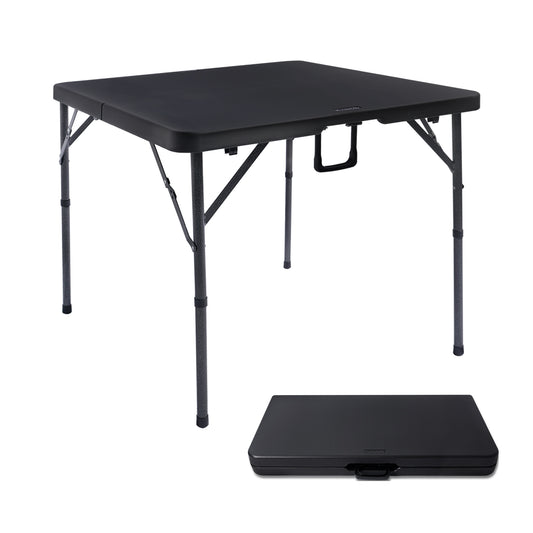 34" Square Folding Card Table, Fold-in-Half Utility Dining Portable Table Heavy Duty HDPE Plastic Foldable with Carrying Handle Indoor Outdoor for Picnic, Camping, Party, Black