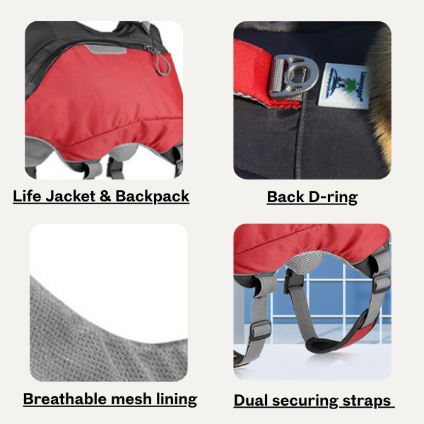 2-in-1 Floating Dog Life Jacket with Storage Backpack
