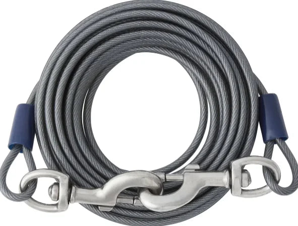 The white background image of the Frisco Tie-Out Cable with a gray-blue rope and a hook.