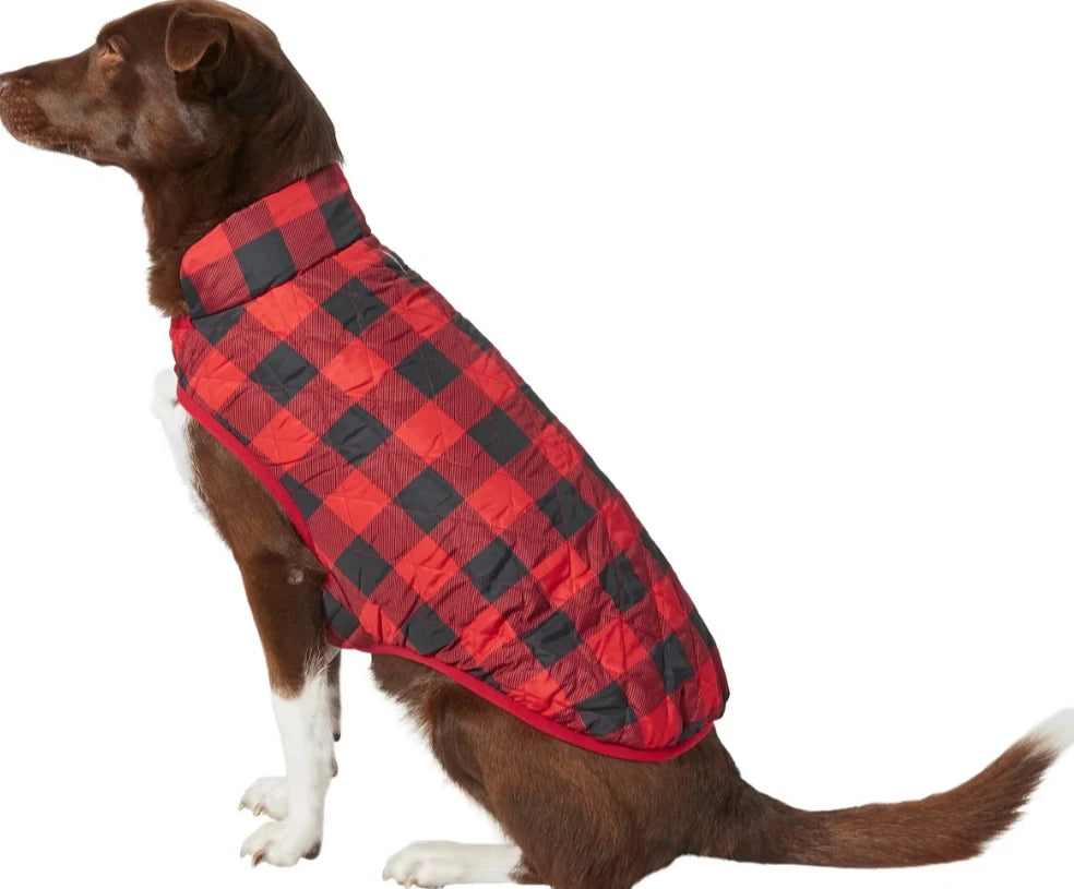 A white background image of a double-sided dog coat from Frisco