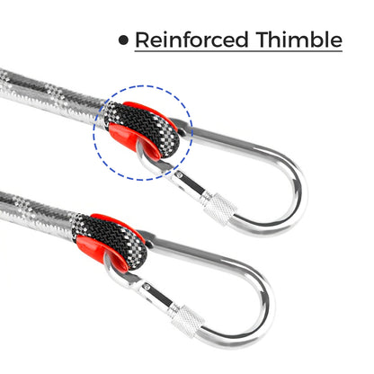 The two hooks on the tie-out cable, where the rope passes through and makes contact, are reinforced.