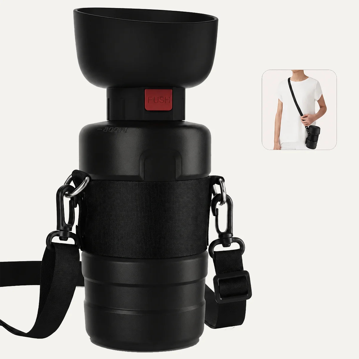 28oz Crossbody Dog Water Bottle with Collapsible Bowl