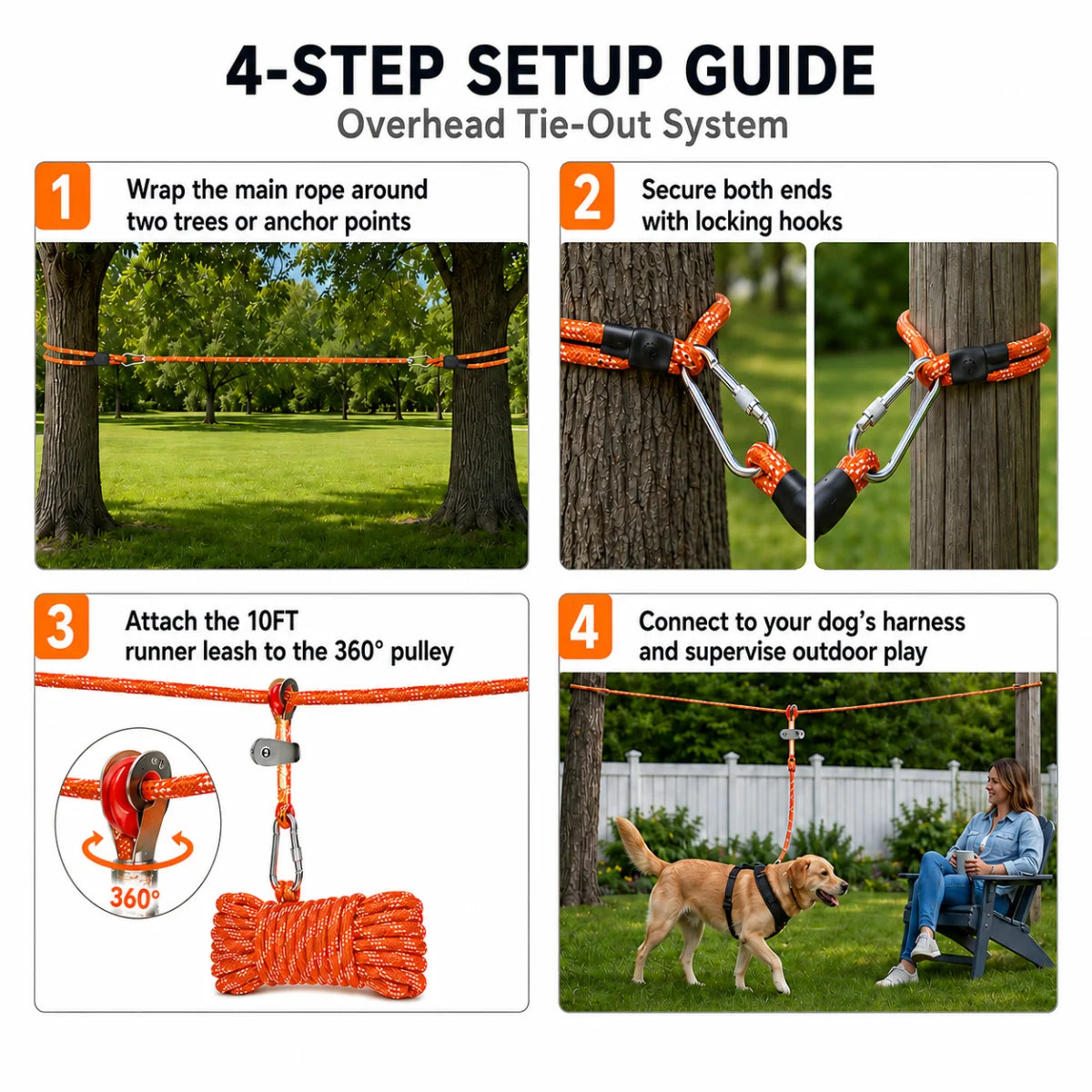 Overhead Outdoor Reflective Dog Tie Out Cable