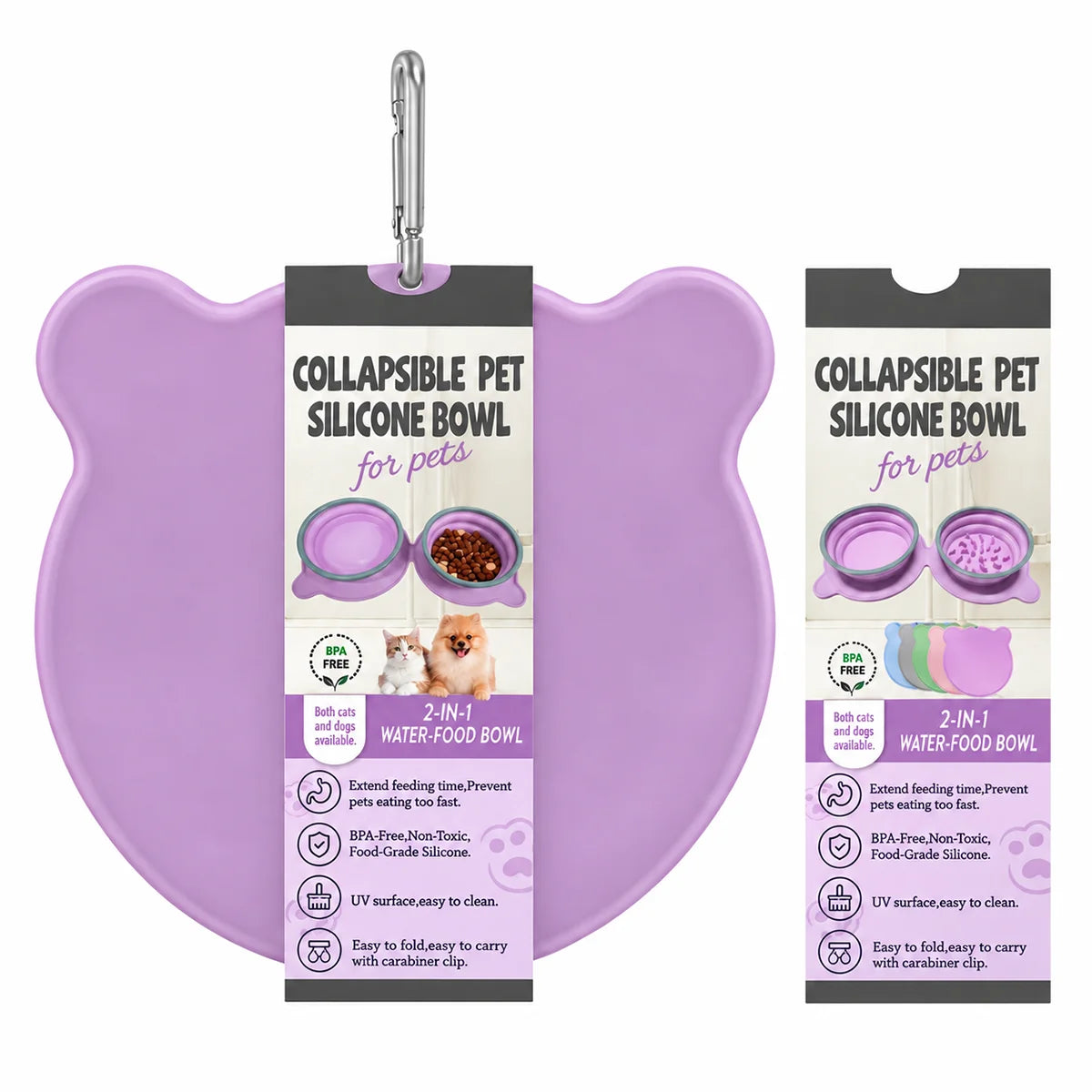 Portable Collapsible Slow Feeder Double Dog Bowl