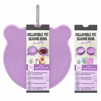 Portable Collapsible Slow Feeder Double Dog Bowl