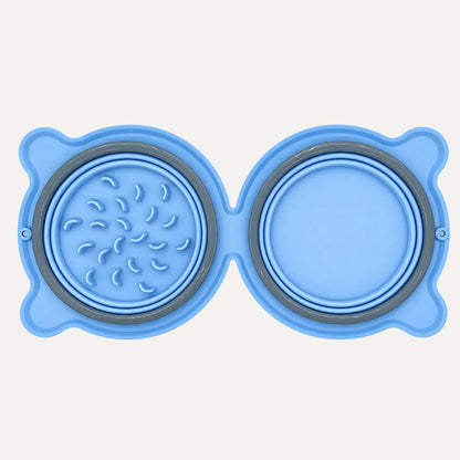 Portable Collapsible Slow Feeder Double Dog Bowl