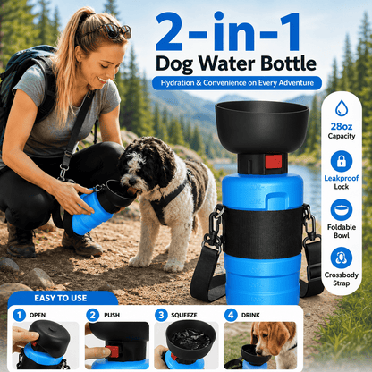 28oz Crossbody Dog Water Bottle with Collapsible Bowl