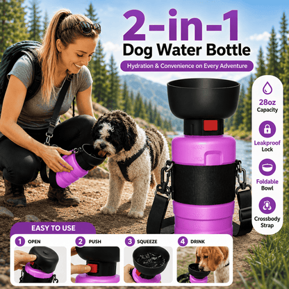 28oz Crossbody Dog Water Bottle with Collapsible Bowl