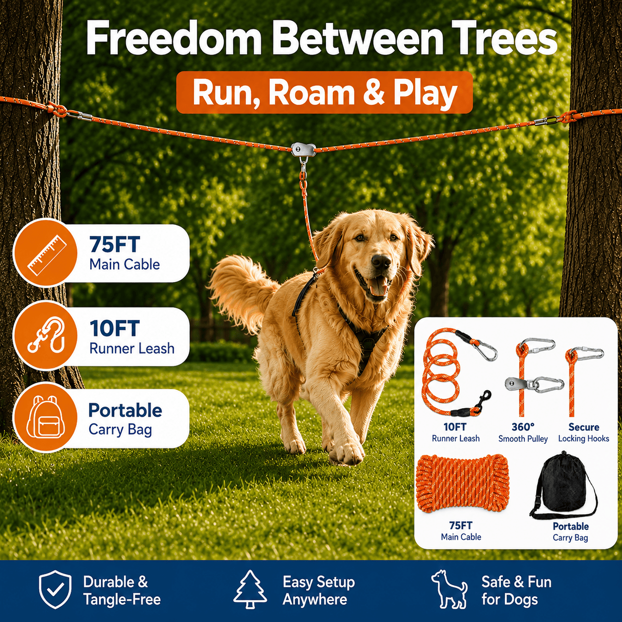 Overhead Outdoor Reflective Dog Tie Out Cable